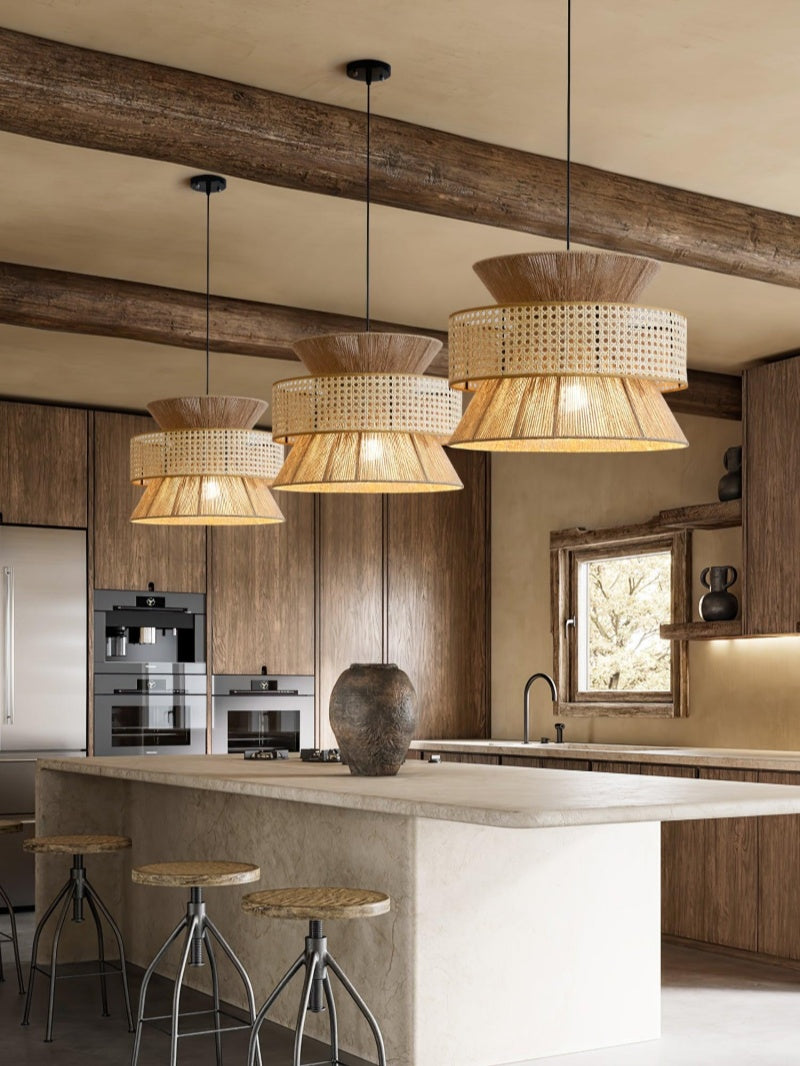 Handgeweven Hennep Hanglamp in Zen-Stijl – Natuurlijk Rotan Tromlamp voor Rustieke Sfeer | Sansoti