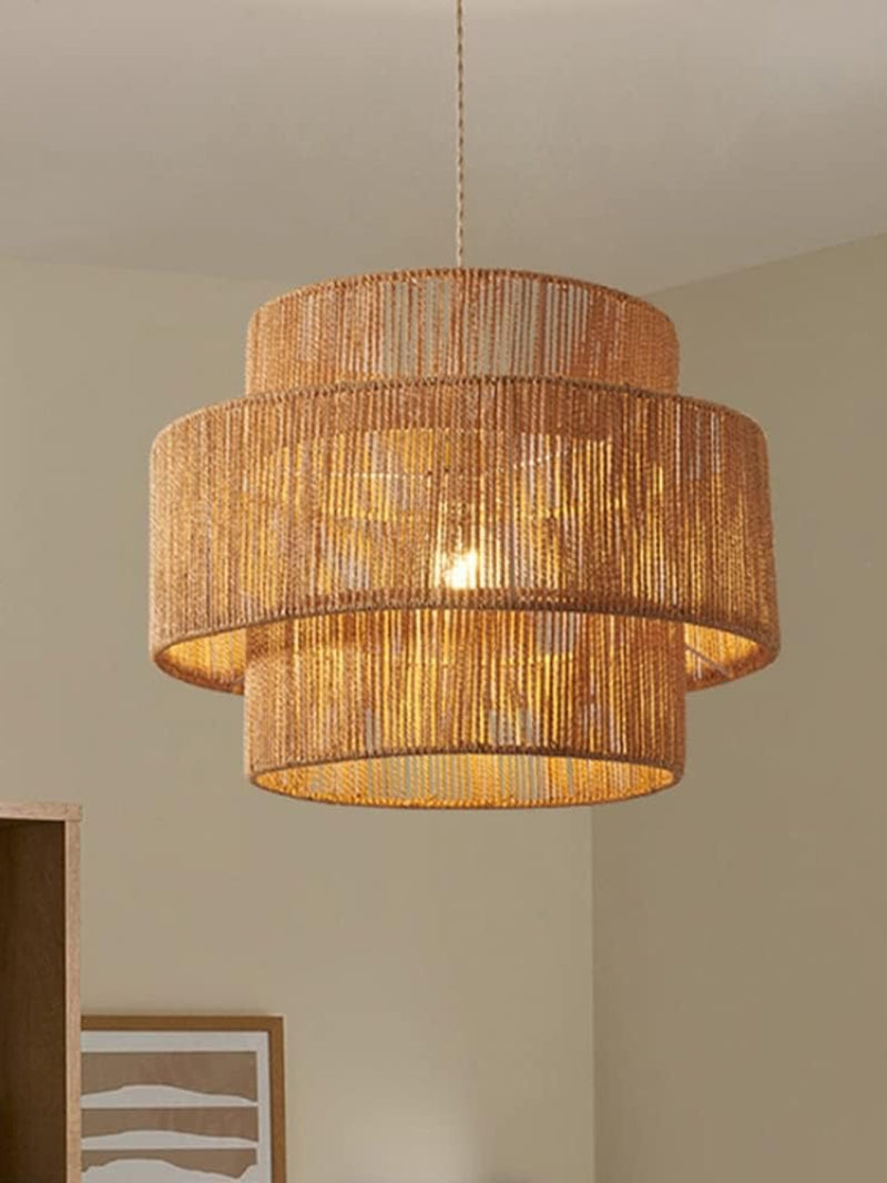Handgeweven Hennep Hanglamp in Zen-Stijl – Natuurlijk Rotan Tromlamp voor Rustieke Sfeer | Sansoti