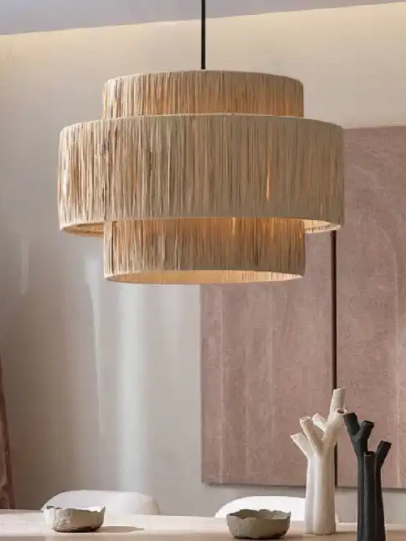 Handgeweven Hennep Hanglamp in Zen-Stijl – Natuurlijk Rotan Tromlamp voor Rustieke Sfeer | Sansoti