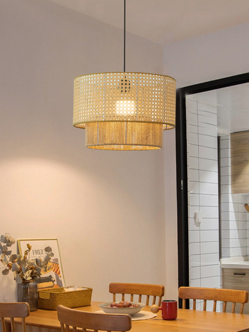 Handgeweven Hennep Hanglamp in Zen-Stijl – Natuurlijk Rotan Tromlamp voor Rustieke Sfeer | Sansoti