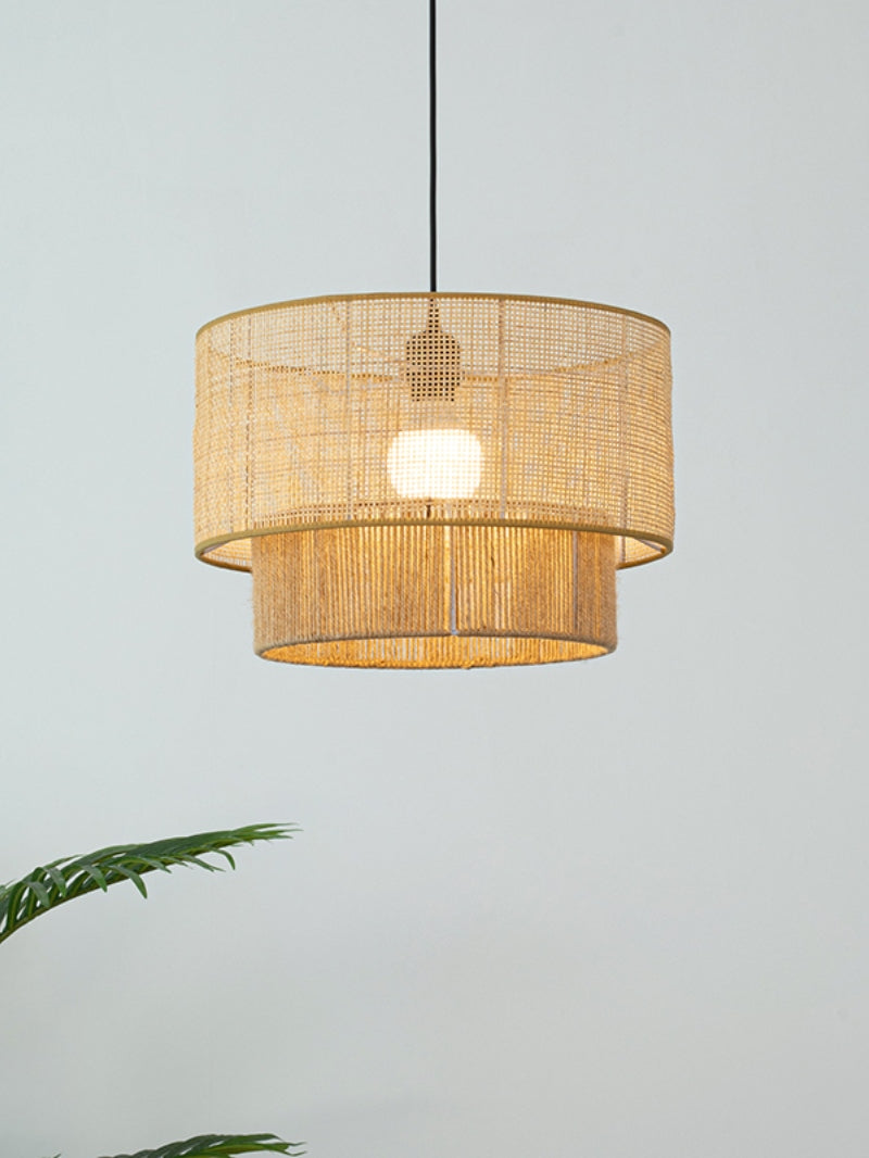 Handgeweven Hennep Hanglamp in Zen-Stijl – Natuurlijk Rotan Tromlamp voor Rustieke Sfeer | Sansoti