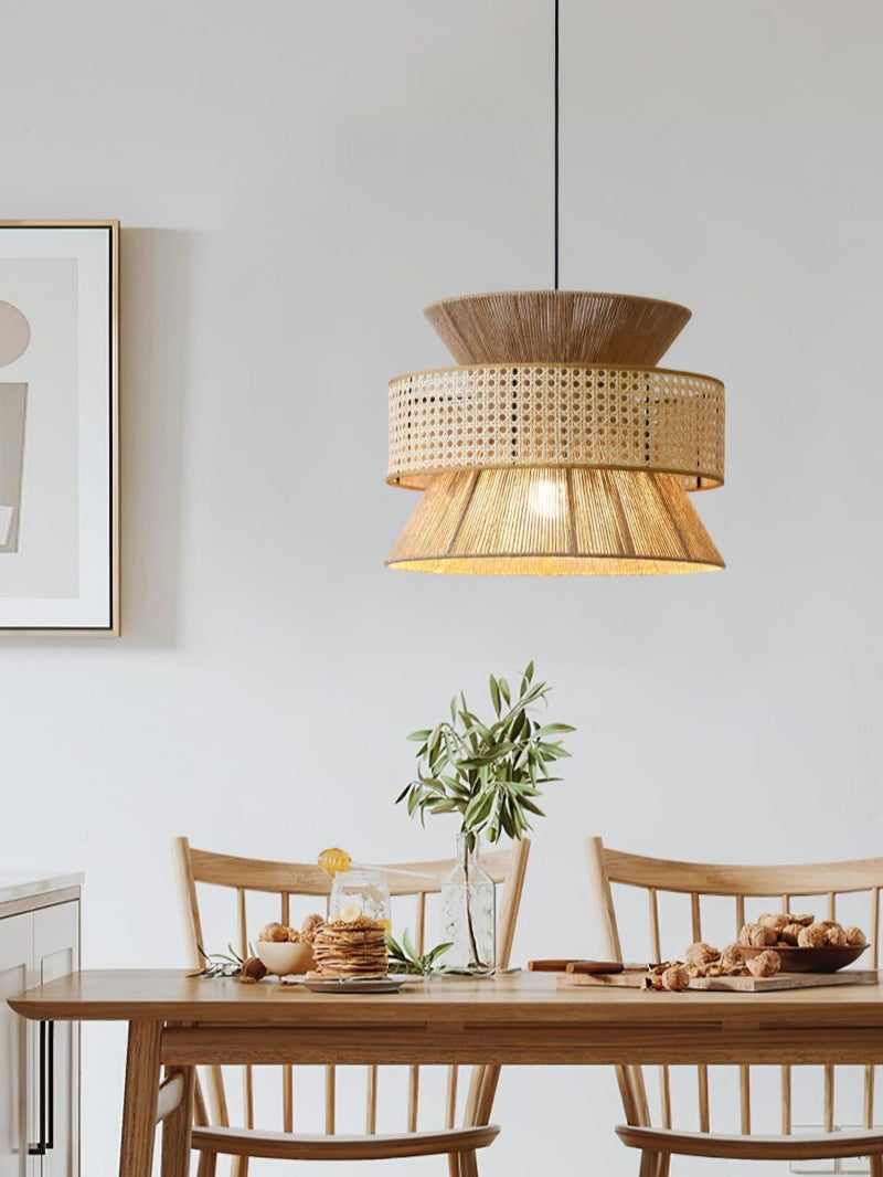 Handgeweven Hennep Hanglamp in Zen-Stijl – Natuurlijk Rotan Tromlamp voor Rustieke Sfeer | Sansoti