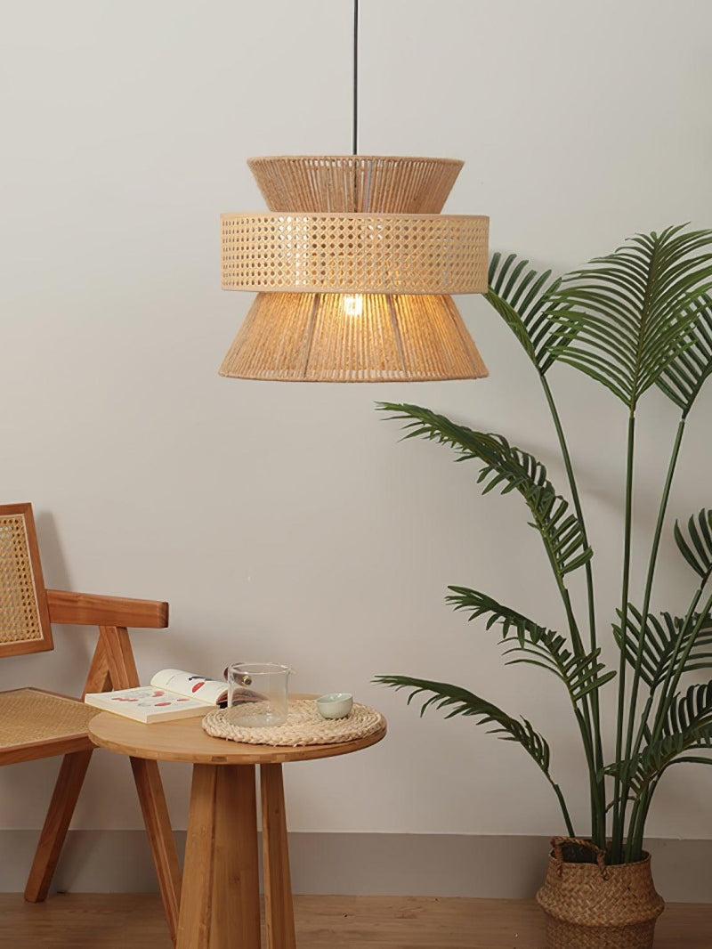 Handgeweven Hennep Hanglamp in Zen-Stijl – Natuurlijk Rotan Tromlamp voor Rustieke Sfeer | Sansoti