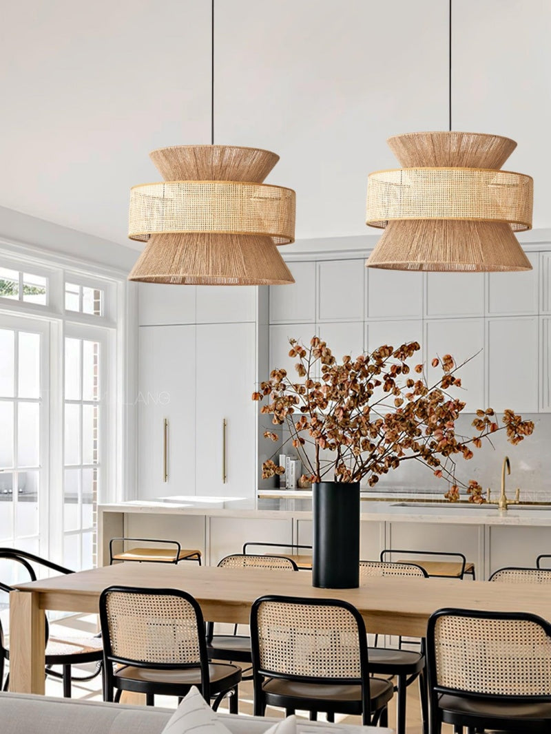 Handgeweven Hennep Hanglamp in Zen-Stijl – Natuurlijk Rotan Tromlamp voor Rustieke Sfeer | Sansoti