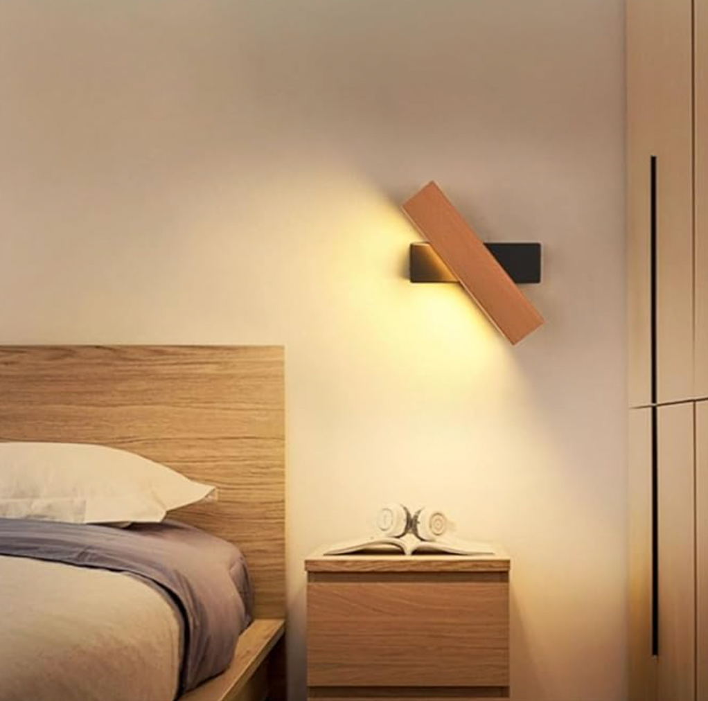 Drehbare LED-Wandleuchte aus Holz und Aluminium 360° - Minimalistische Beleuchtung für Wohnzimmer, Schlafzimmer und Leseecke | Sansoti