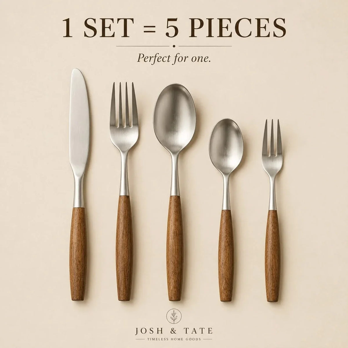 Besteckset aus Edelstahl mit Holzgriffen - 5- bis 30-teiliges Tafelbesteck - minimalistisches japanisches Design | Sansoti