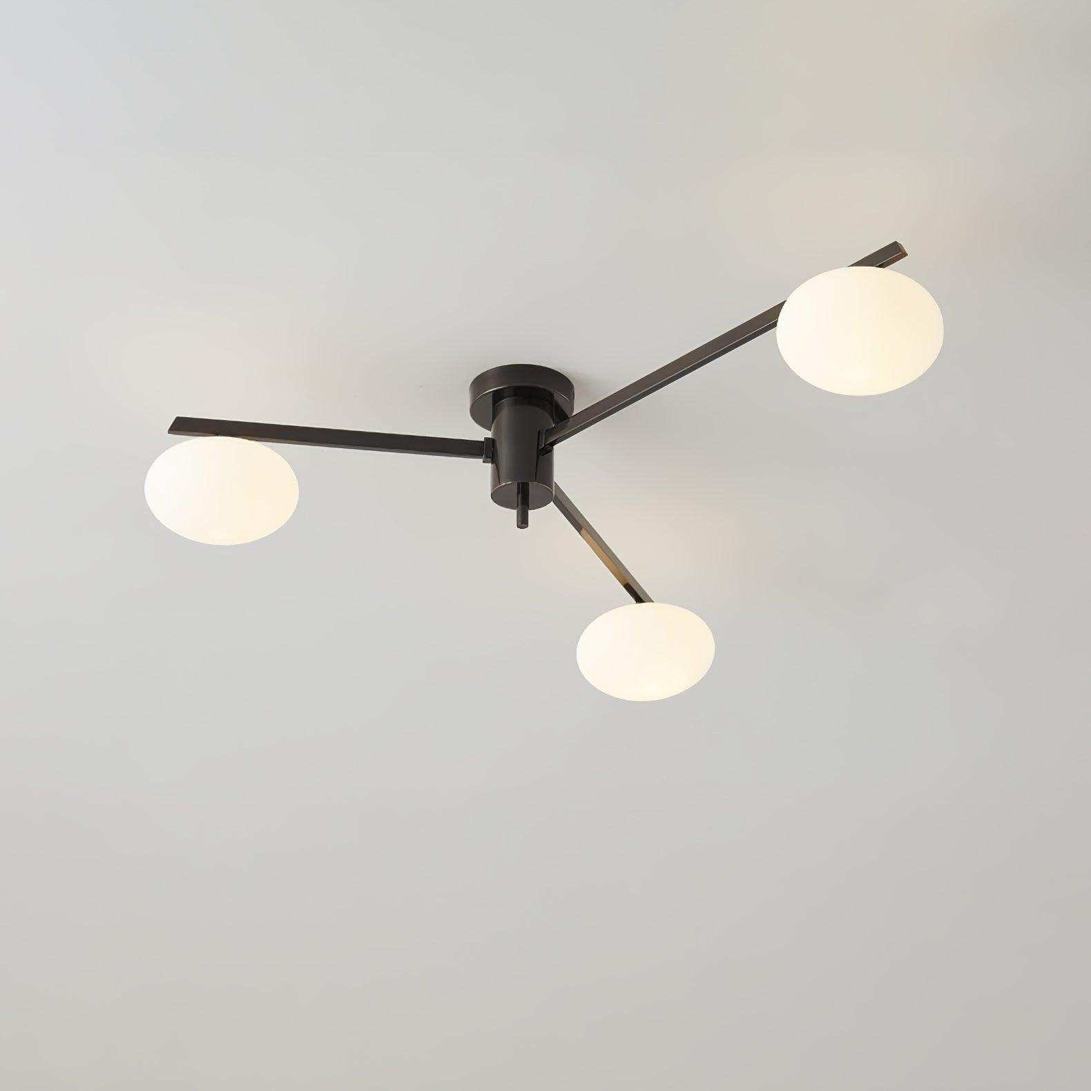 Plafondlamp met Ovale Glasbolletjes en Slanke Armen – Modern Laagprofieldesign voor Lage Plafonds in Zwart of Messing – G9 Fitting – 3-Kops, 5-Kops en 6-Kops Configuratie | Sansoti