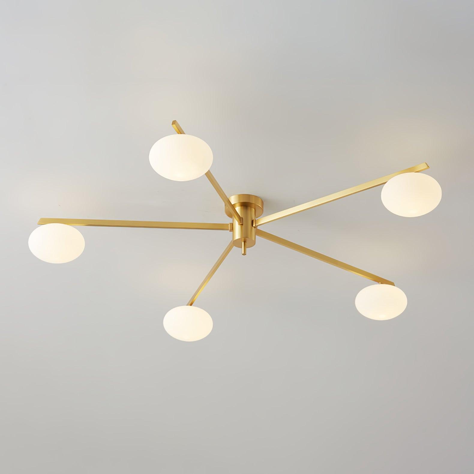 Plafondlamp met Ovale Glasbolletjes en Slanke Armen – Modern Laagprofieldesign voor Lage Plafonds in Zwart of Messing – G9 Fitting – 3-Kops, 5-Kops en 6-Kops Configuratie | Sansoti