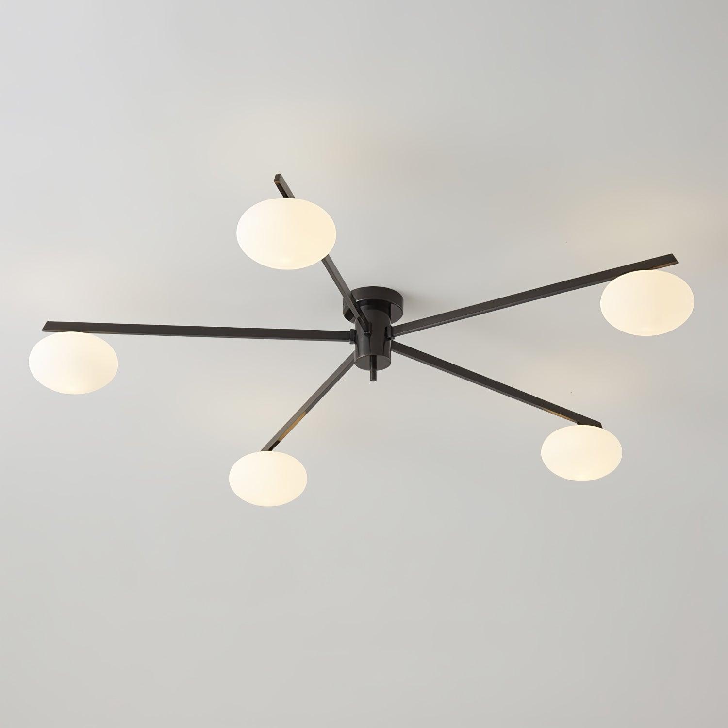 Plafondlamp met Ovale Glasbolletjes en Slanke Armen – Modern Laagprofieldesign voor Lage Plafonds in Zwart of Messing – G9 Fitting – 3-Kops, 5-Kops en 6-Kops Configuratie | Sansoti