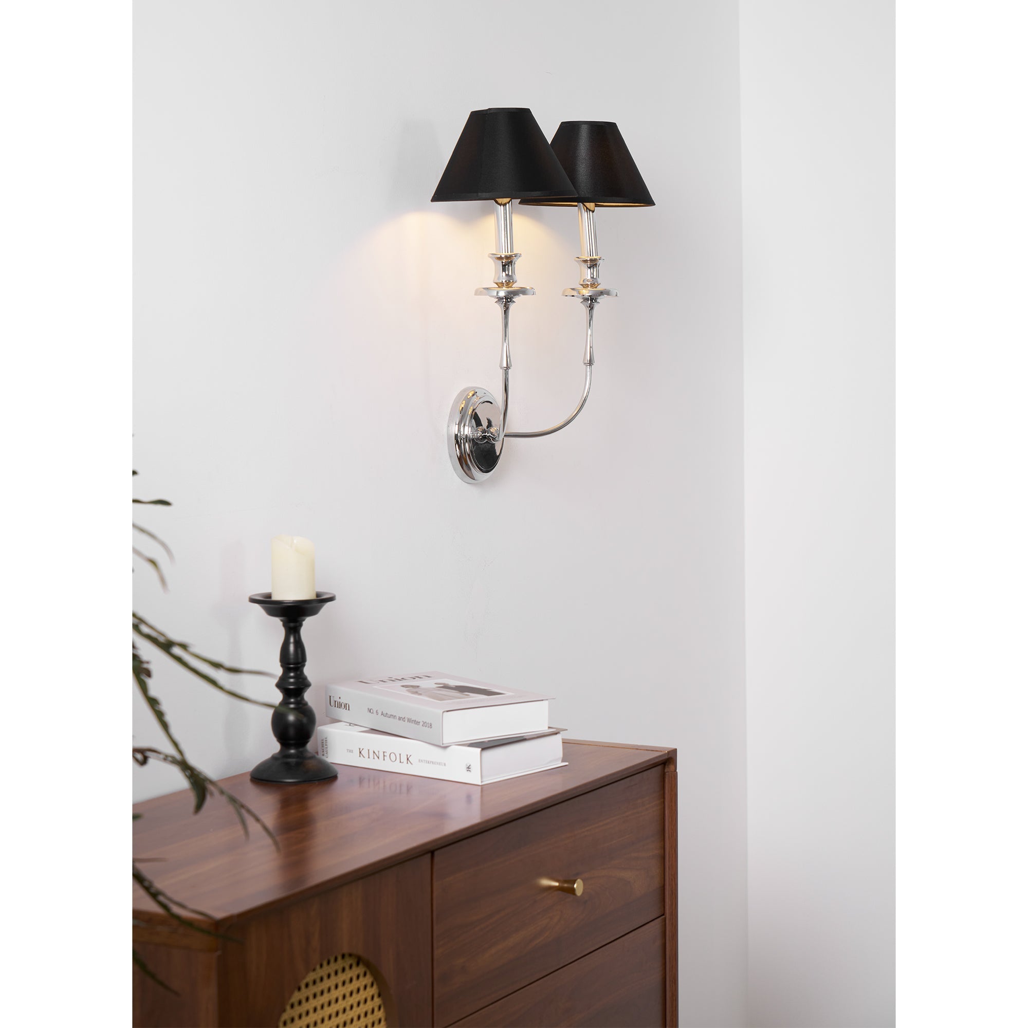 Applique Murale Moderne avec Abat-jour en Tissu Noir en Laiton, Nickel ou Noir – 1 ou 2 Points Lumineux Design | Restfield