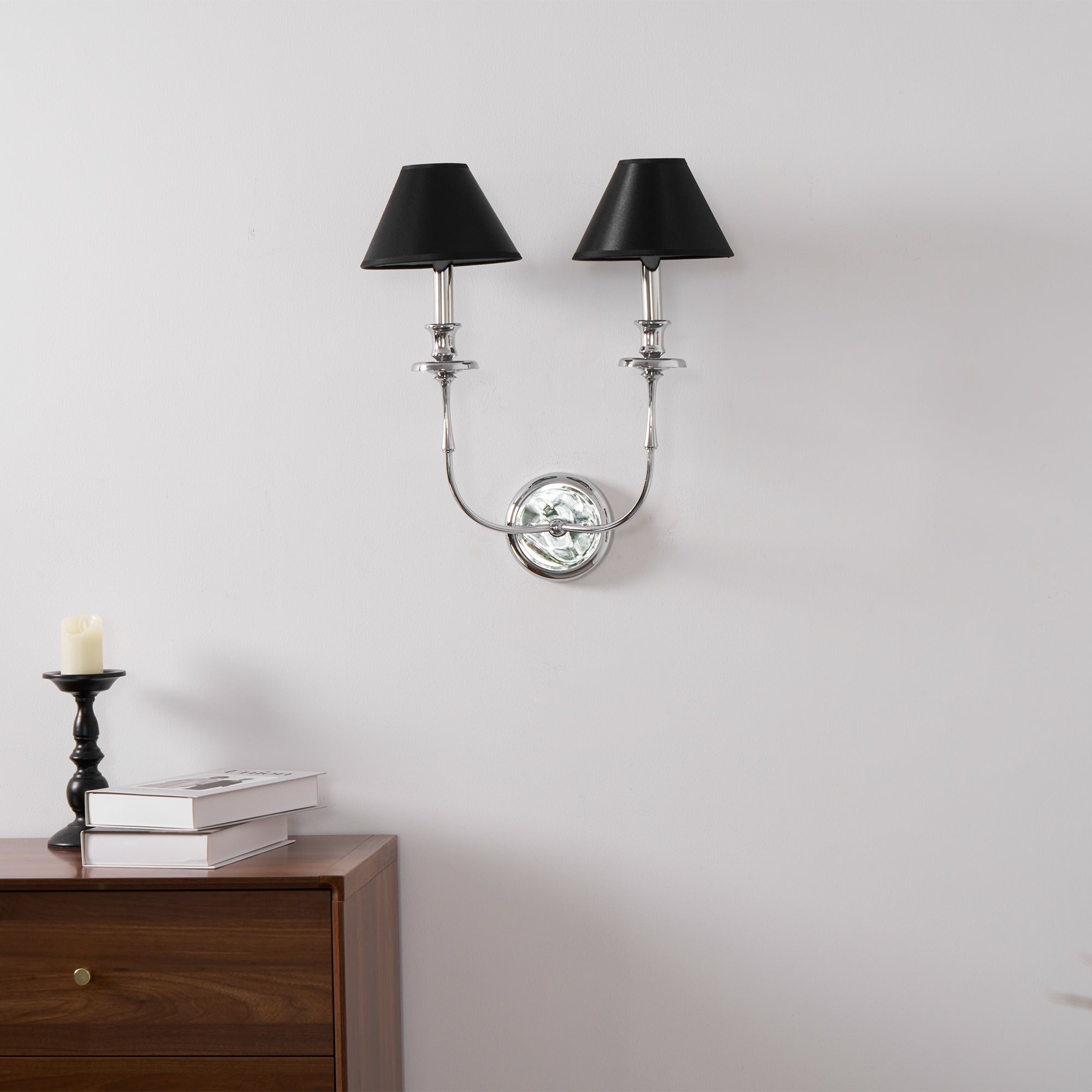 Applique Murale Moderne avec Abat-jour en Tissu Noir en Laiton, Nickel ou Noir – 1 ou 2 Points Lumineux Design | Restfield