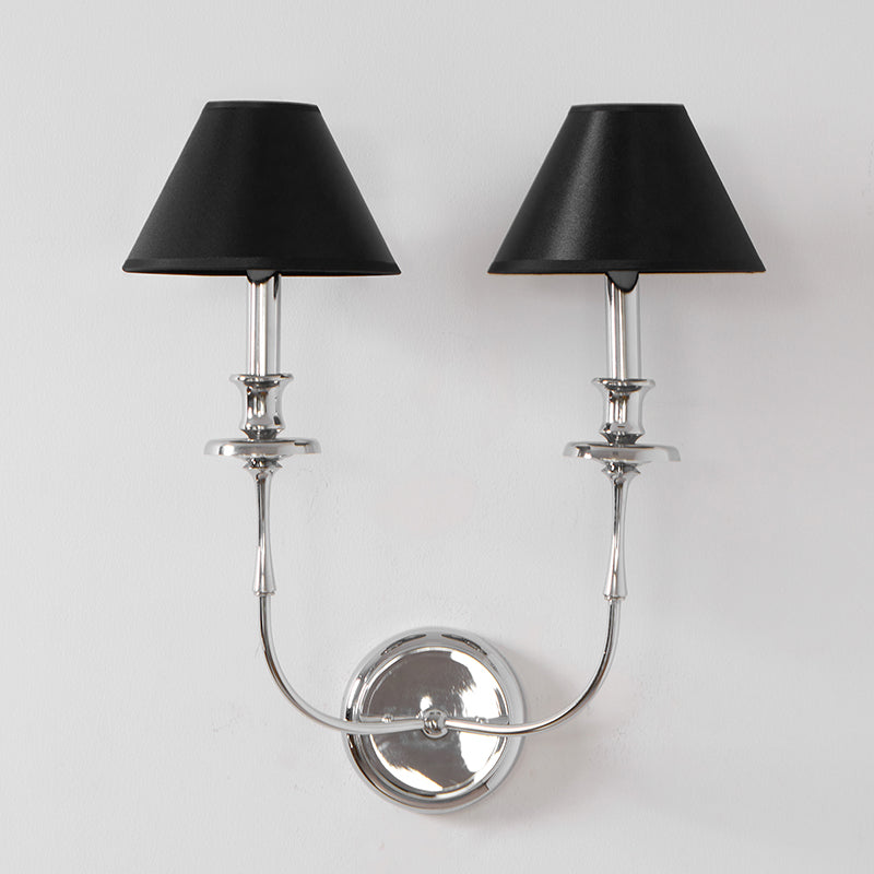 Applique Murale Moderne avec Abat-jour en Tissu Noir en Laiton, Nickel ou Noir – 1 ou 2 Points Lumineux Design | Restfield