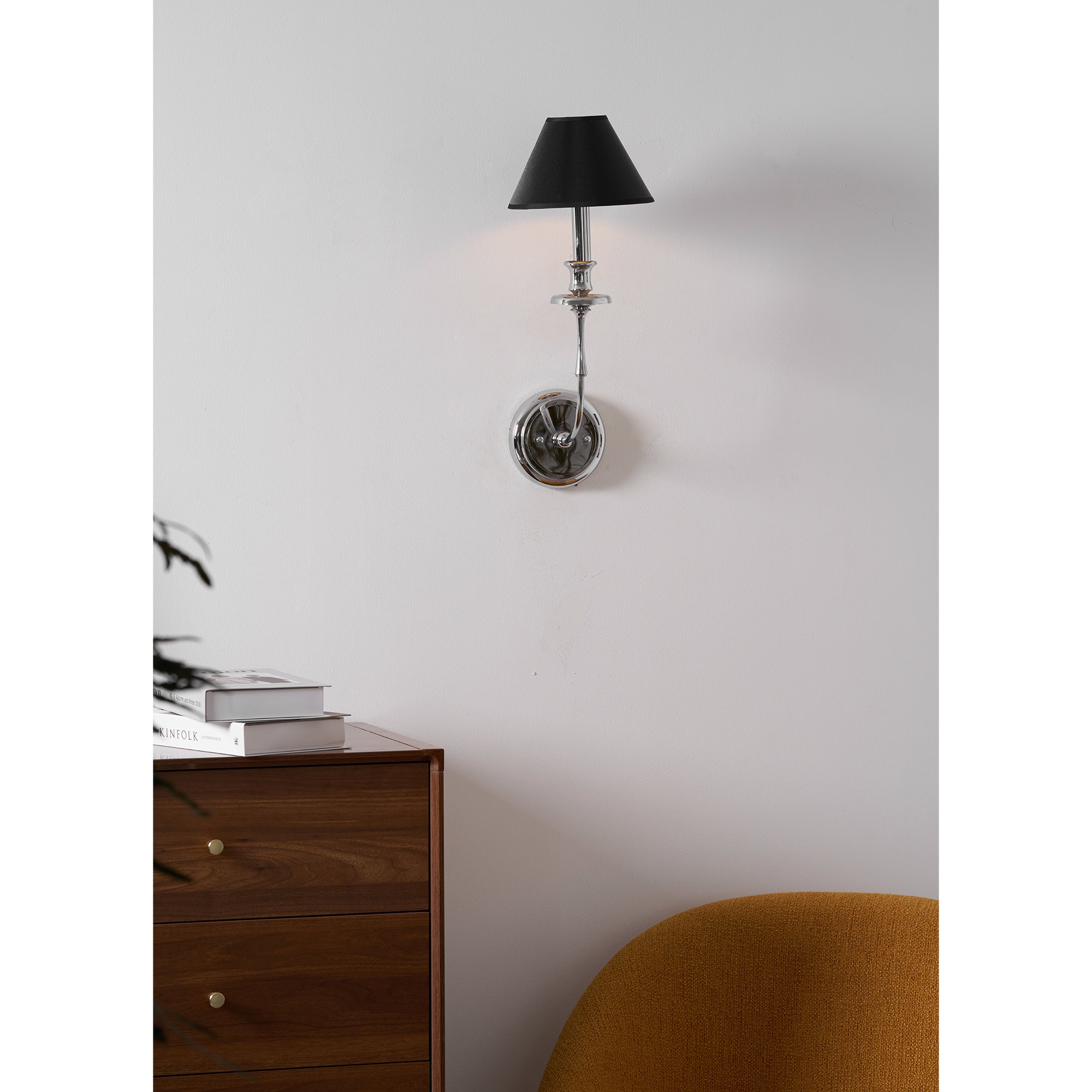 Applique Murale Moderne avec Abat-jour en Tissu Noir en Laiton, Nickel ou Noir – 1 ou 2 Points Lumineux Design | Restfield