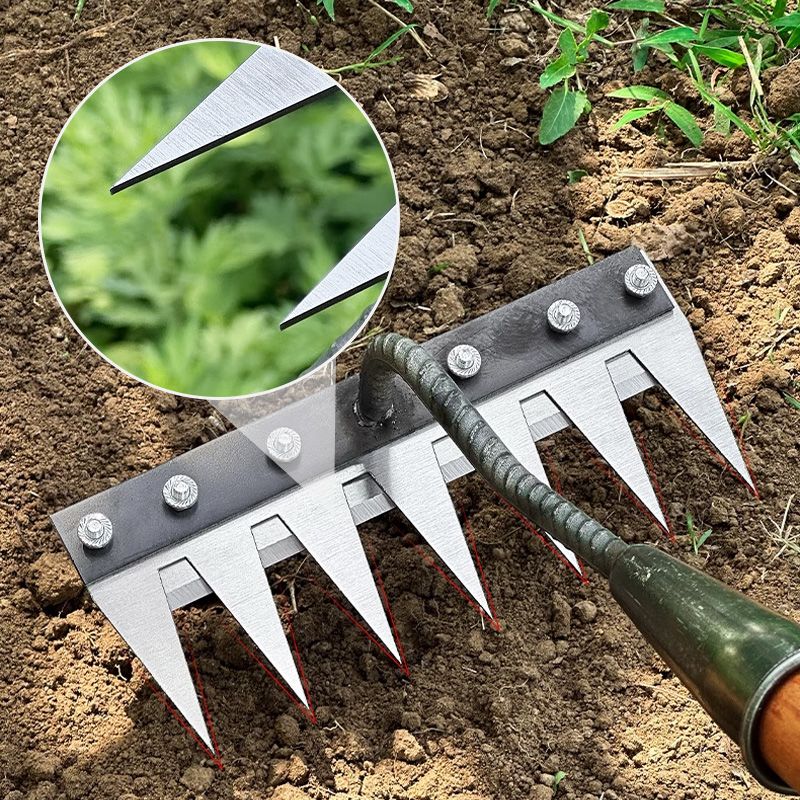 Gartenrechenkopf aus Kohlenstoffstahl mit 5–8 Zinken, austauschbares System für Rasen, Unkraut, Bodenbearbeitung und Gartenpflege | Sansoti