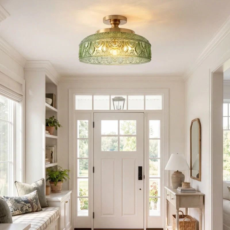 Moderne Plafondlamp met Getextureerde Glazen Schijf – Goud, Zwart & Groen – Ø30cm Designverlichting voor Woonkamer, Slaapkamer, Gang | Sansoti