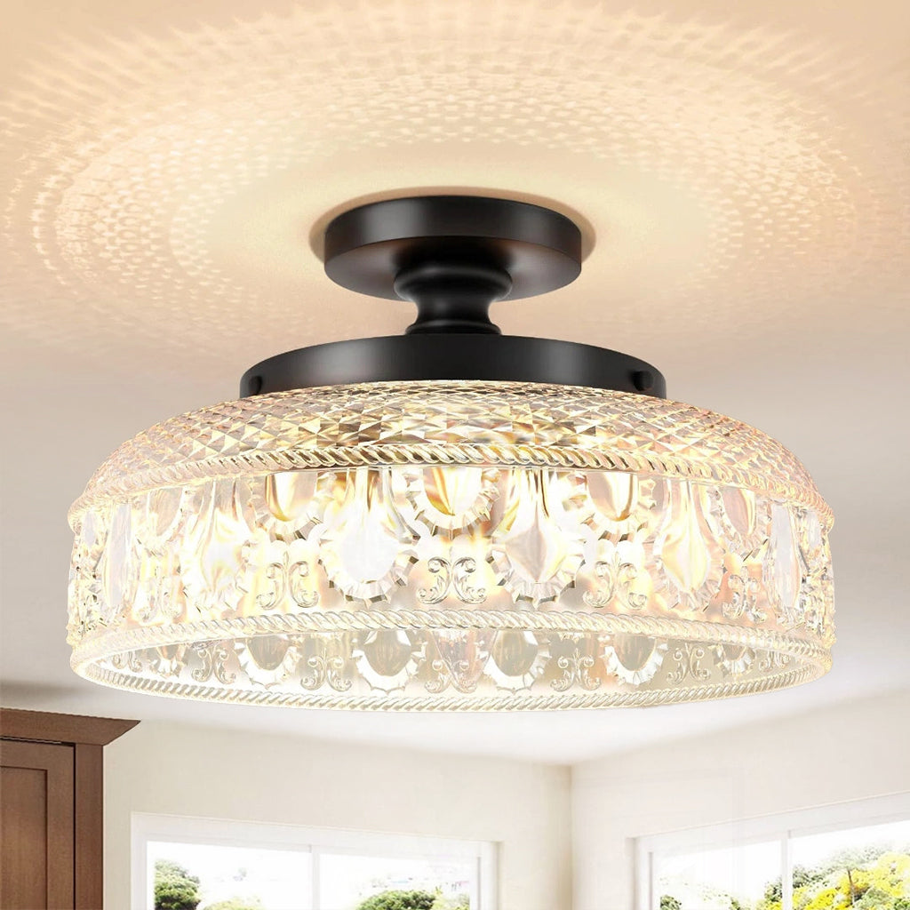 Moderne Plafondlamp met Getextureerde Glazen Schijf – Goud, Zwart & Groen – Ø30cm Designverlichting voor Woonkamer, Slaapkamer, Gang | Sansoti