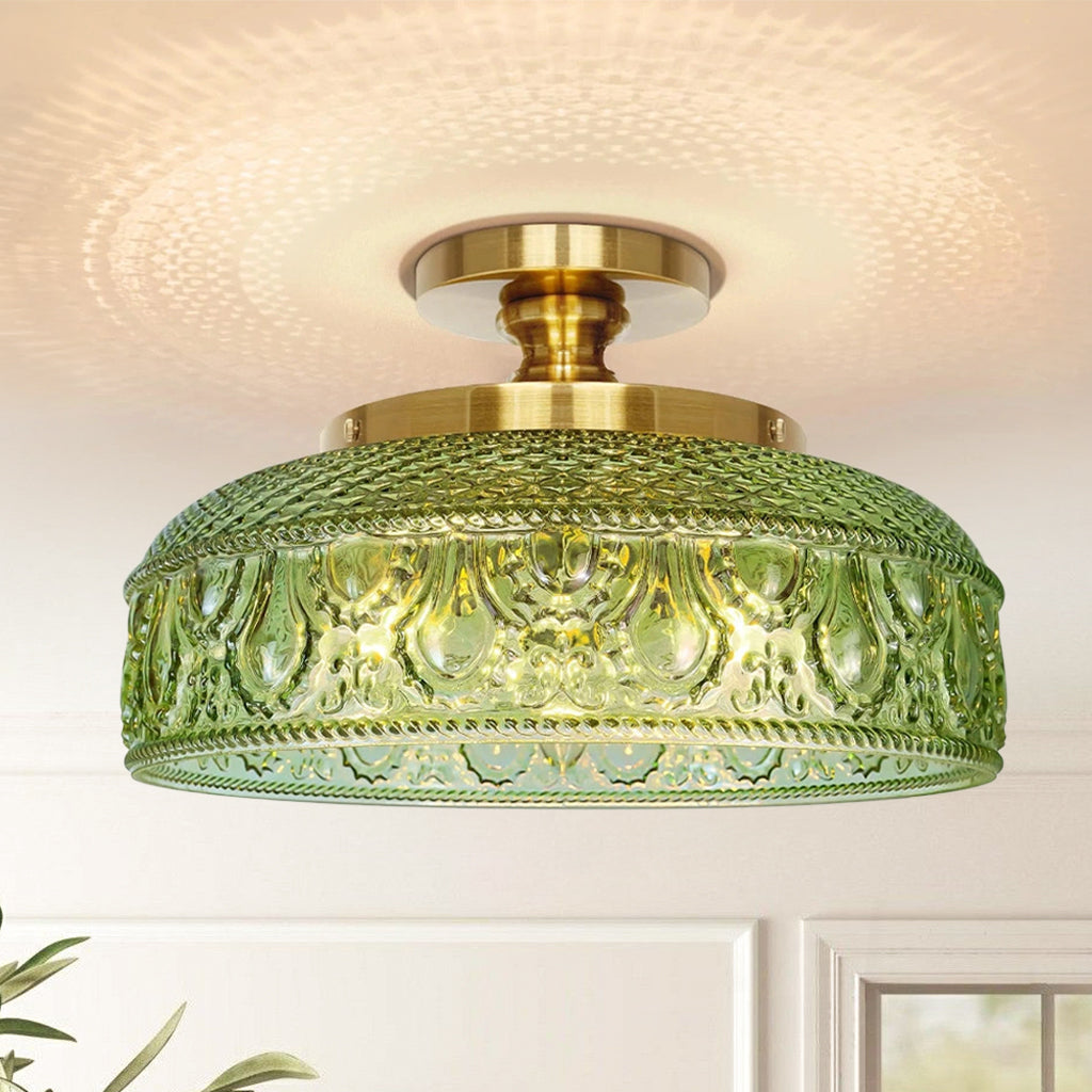 Moderne Plafondlamp met Getextureerde Glazen Schijf – Goud, Zwart & Groen – Ø30cm Designverlichting voor Woonkamer, Slaapkamer, Gang | Sansoti