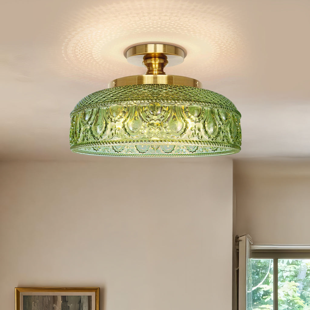 Moderne Plafondlamp met Getextureerde Glazen Schijf – Goud, Zwart & Groen – Ø30cm Designverlichting voor Woonkamer, Slaapkamer, Gang | Sansoti