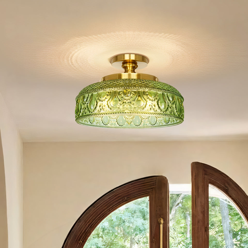 Moderne Plafondlamp met Getextureerde Glazen Schijf – Goud, Zwart & Groen – Ø30cm Designverlichting voor Woonkamer, Slaapkamer, Gang | Sansoti