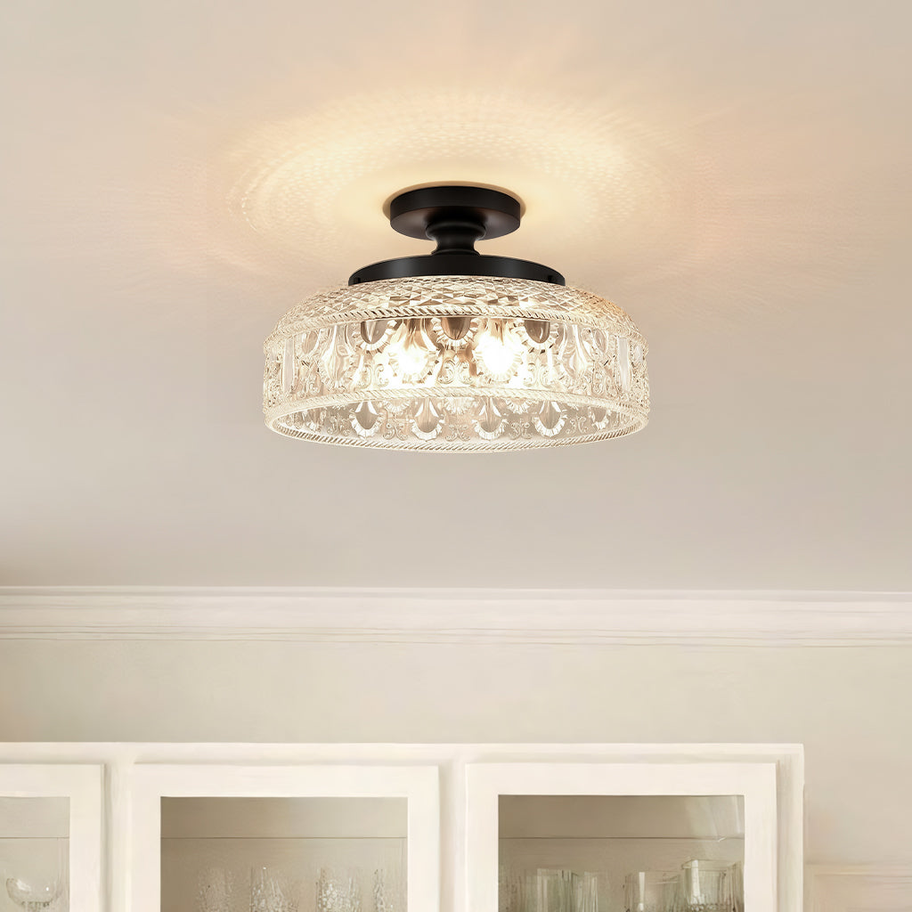 Moderne Plafondlamp met Getextureerde Glazen Schijf – Goud, Zwart & Groen – Ø30cm Designverlichting voor Woonkamer, Slaapkamer, Gang | Sansoti