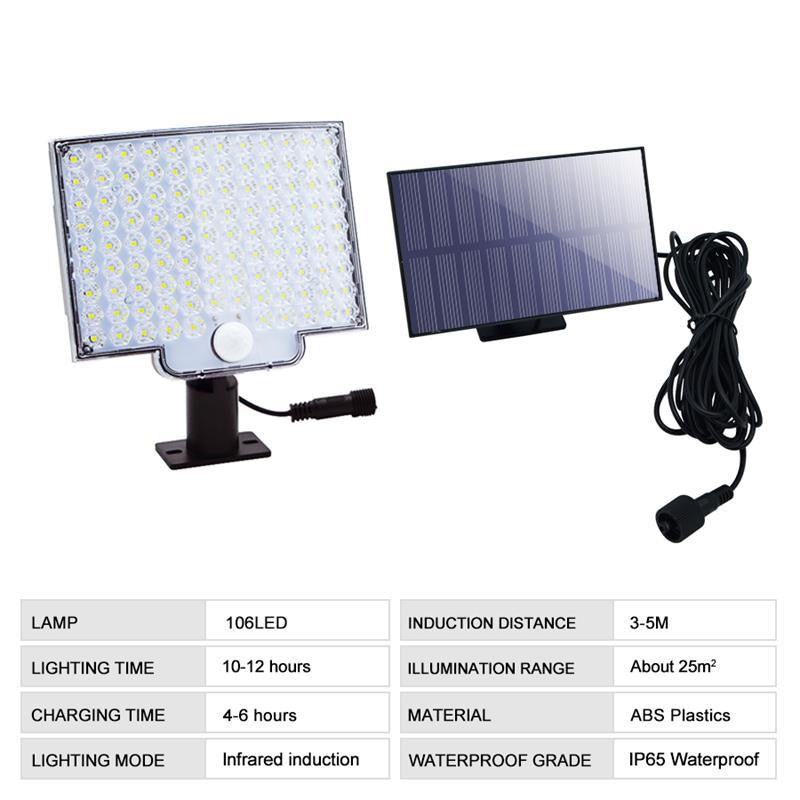 Buitenlamp Op Zonne-energie 106 LED Met Bewegingssensor Waterdicht Voor Tuin Oprit Terras Pad Beveiliging | Sansoti