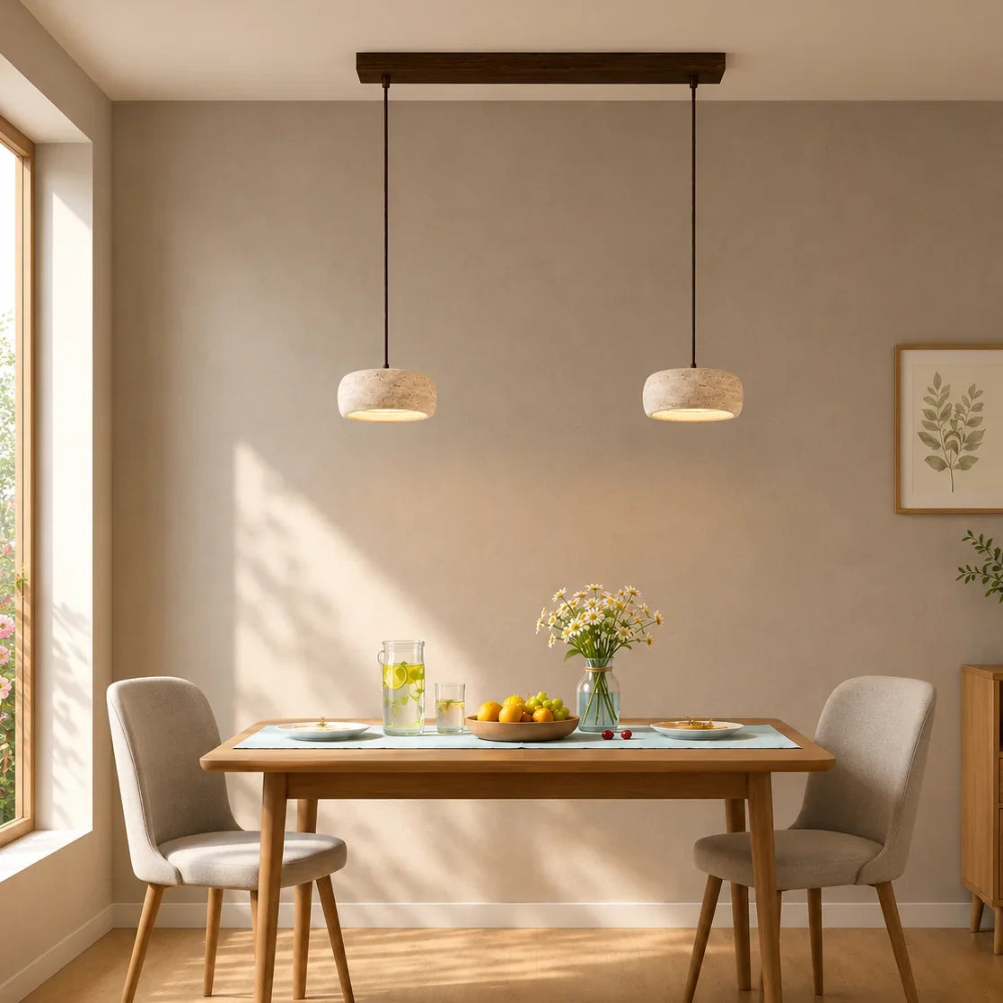 Travertijn Hanglamp Vintage Crème Natuursteen Wabi Sabi Stijl Eetkamer Slaapkamer | Sansoti