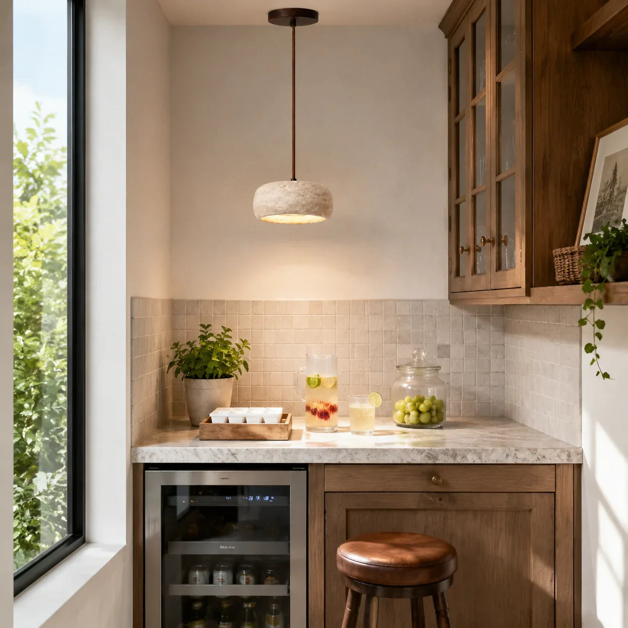 Travertijn Hanglamp Vintage Crème Natuursteen Wabi Sabi Stijl Eetkamer Slaapkamer | Sansoti