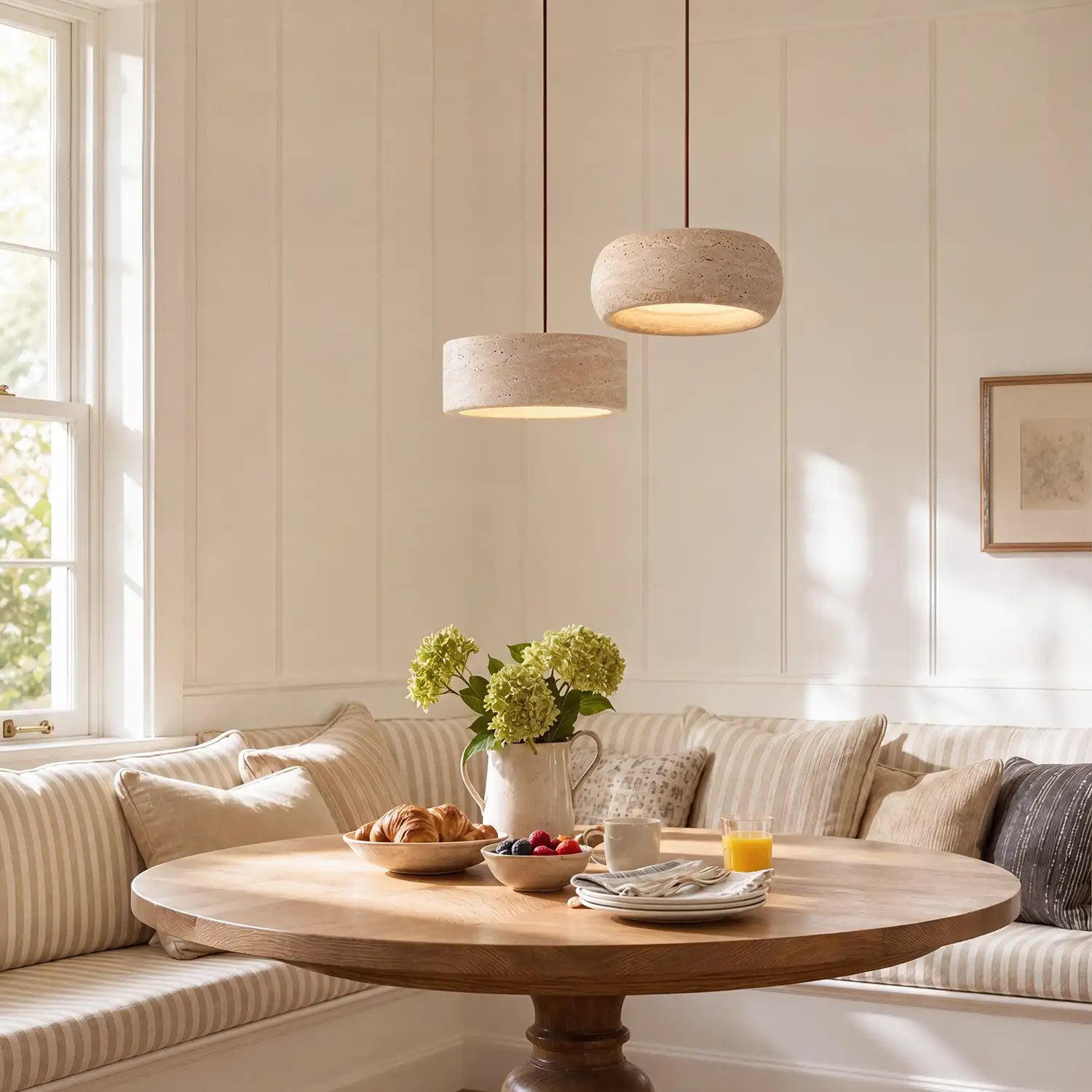 Travertijn Hanglamp Vintage Crème Natuursteen Wabi Sabi Stijl Eetkamer Slaapkamer | Sansoti