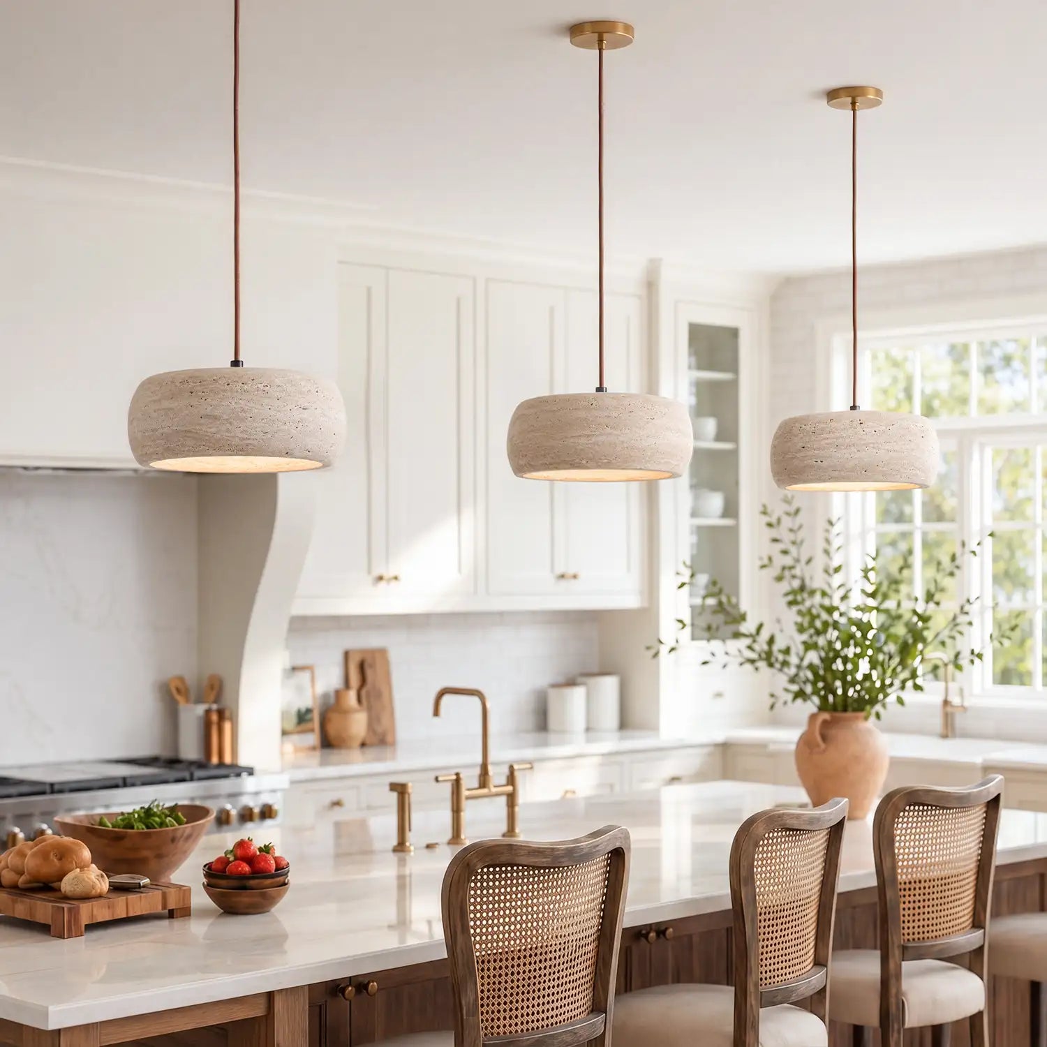 Travertijn Hanglamp Vintage Crème Natuursteen Wabi Sabi Stijl Eetkamer Slaapkamer | Sansoti