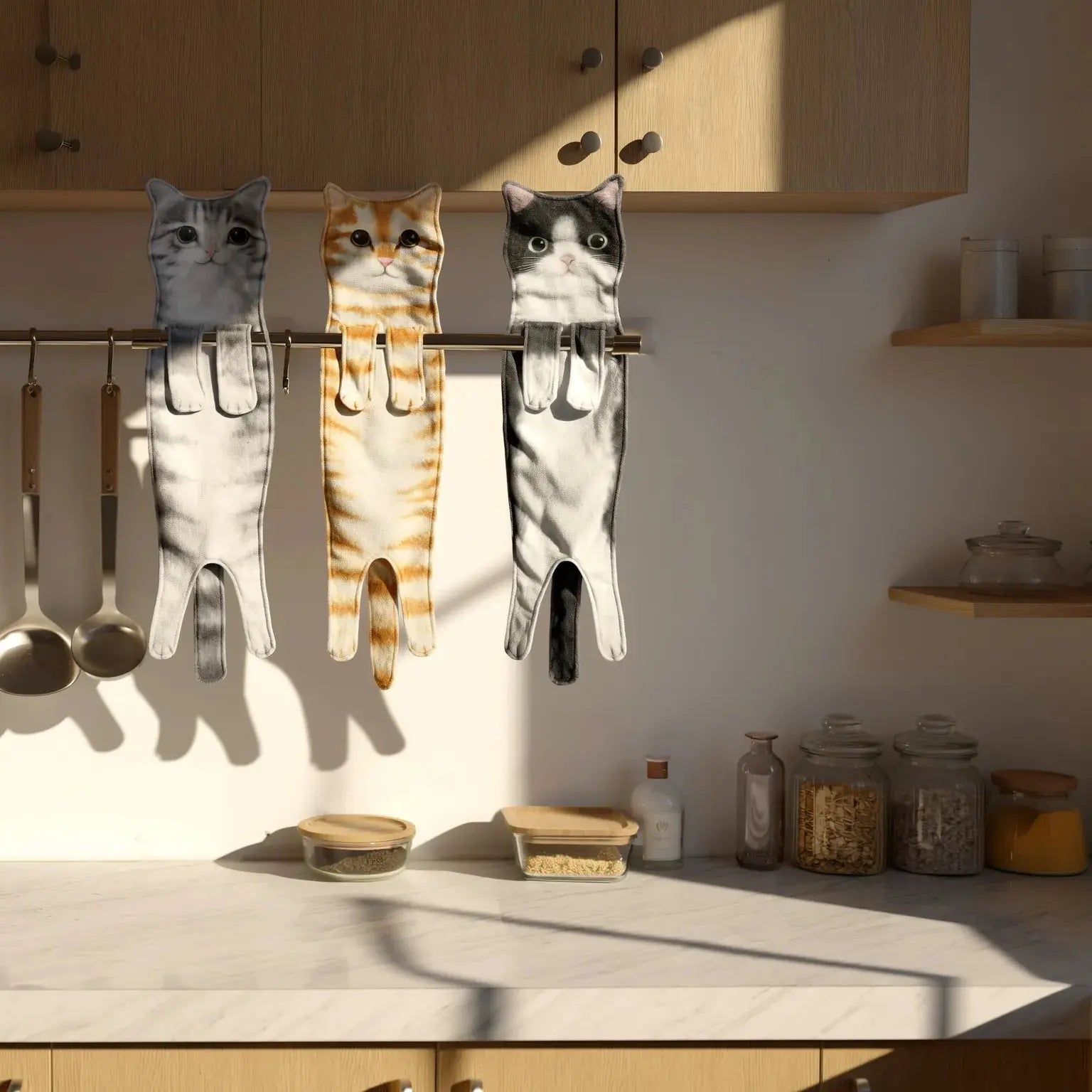 Decoratieve Handdoek met Kattenprint 60×15cm Microvezel Ophangbaar voor Keuken Badkamer | Sansoti