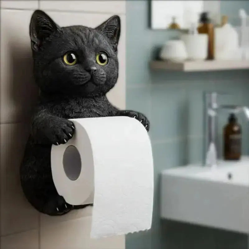 Toiletrolhouder Kat Kunsthars – Wandmontage Wc-Papierhouder met Kattenfiguur | Grijs Wit Zwart Oranje | Sansoti