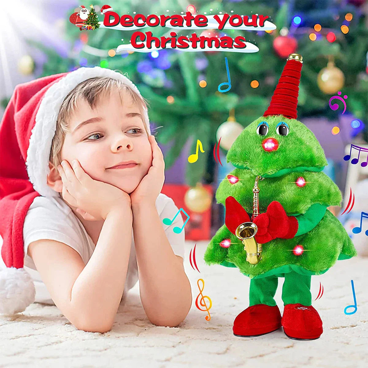 Dansende Kerstboom Knuffel met Muziek en Beweging - Groen Pluche Speelgoed - 35cm Interactieve Kerstdecoratie - Zingende Boom voor Kinderen en Volwassenen | Sansoti