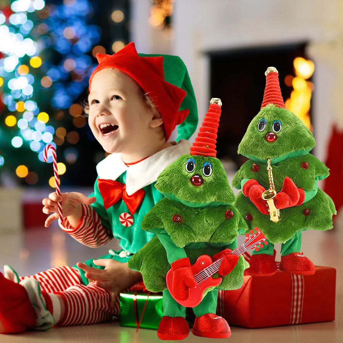 Dansende Kerstboom Knuffel met Muziek en Beweging - Groen Pluche Speelgoed - 35cm Interactieve Kerstdecoratie - Zingende Boom voor Kinderen en Volwassenen | Sansoti