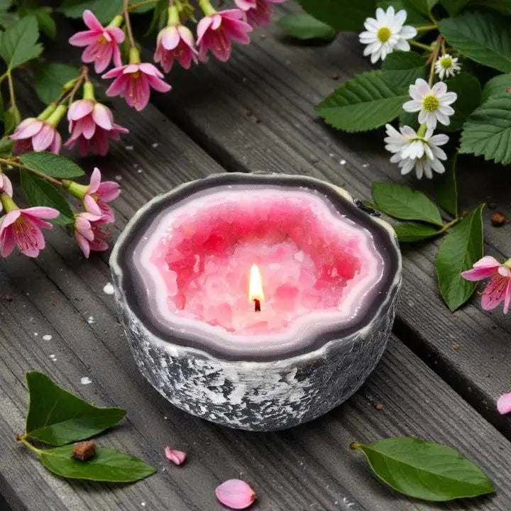 Decoratieve Geurkaars met Kristaleffect – Natuurwas in Geode-Houder voor Rust en Sfeer | Sansoti