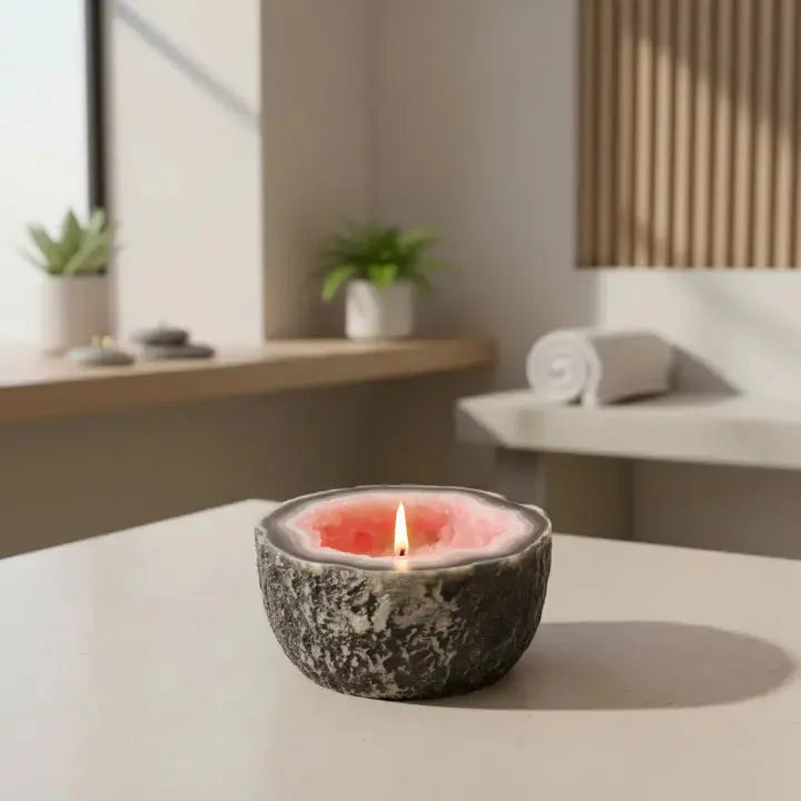 Decoratieve Geurkaars met Kristaleffect – Natuurwas in Geode-Houder voor Rust en Sfeer | Sansoti