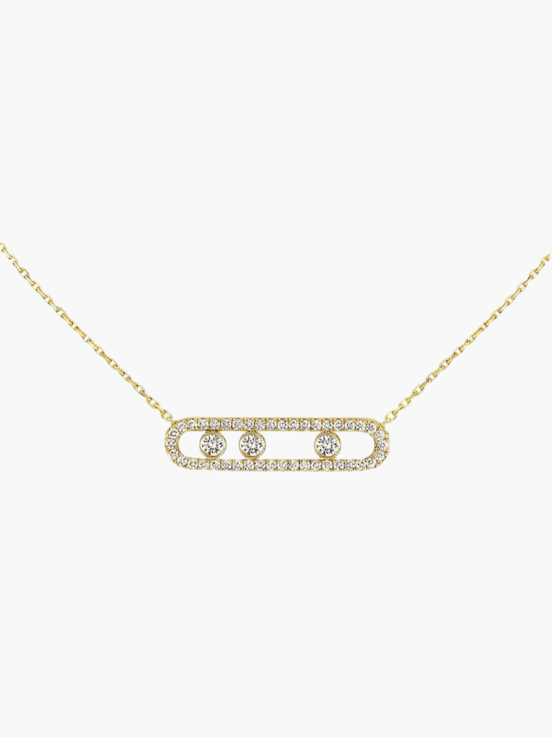 Elegante Halsketting met Drie Bewegende Diamanten – Verstelbaar 40-45 cm – Verguld Staal of Zilver voor Tijdloze Elegantie | Sansoti