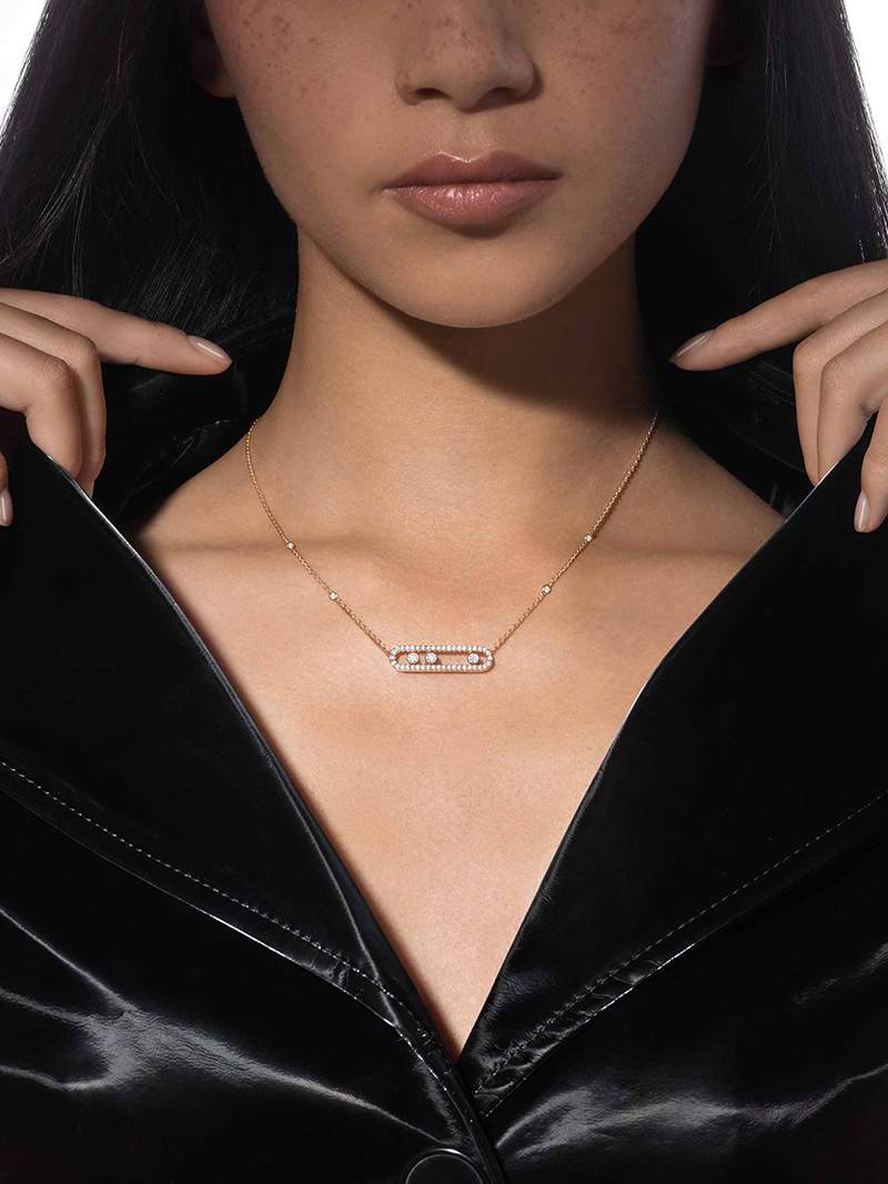 Elegante Halsketting met Drie Bewegende Diamanten – Verstelbaar 40-45 cm – Verguld Staal of Zilver voor Tijdloze Elegantie | Sansoti