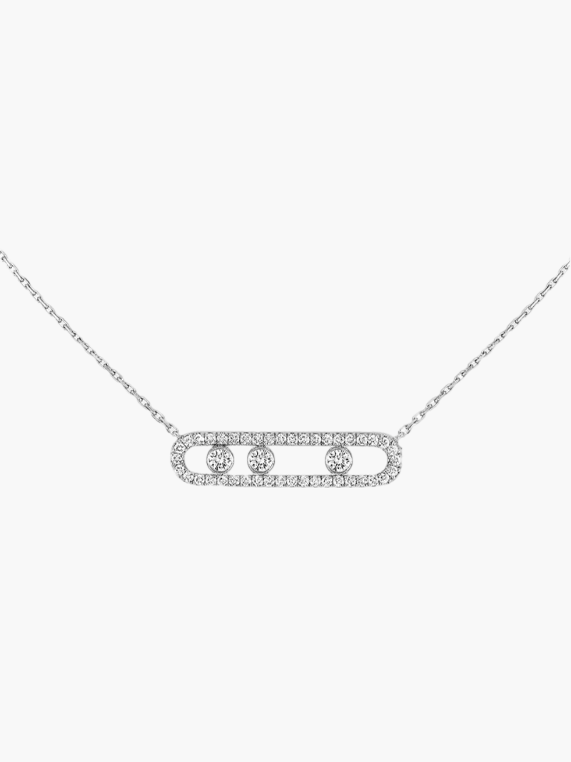 Elegante Halsketting met Drie Bewegende Diamanten – Verstelbaar 40-45 cm – Verguld Staal of Zilver voor Tijdloze Elegantie | Sansoti