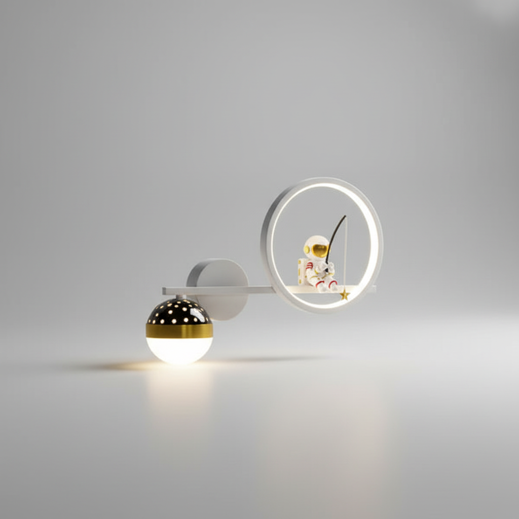 Wandlamp Kinderkamer Astronaut LED Goud Sterren Maan Nachtlamp Jongens Meisjes Babykamer Wandlicht Ruimtevaart Sfeerlamp | Sansoti