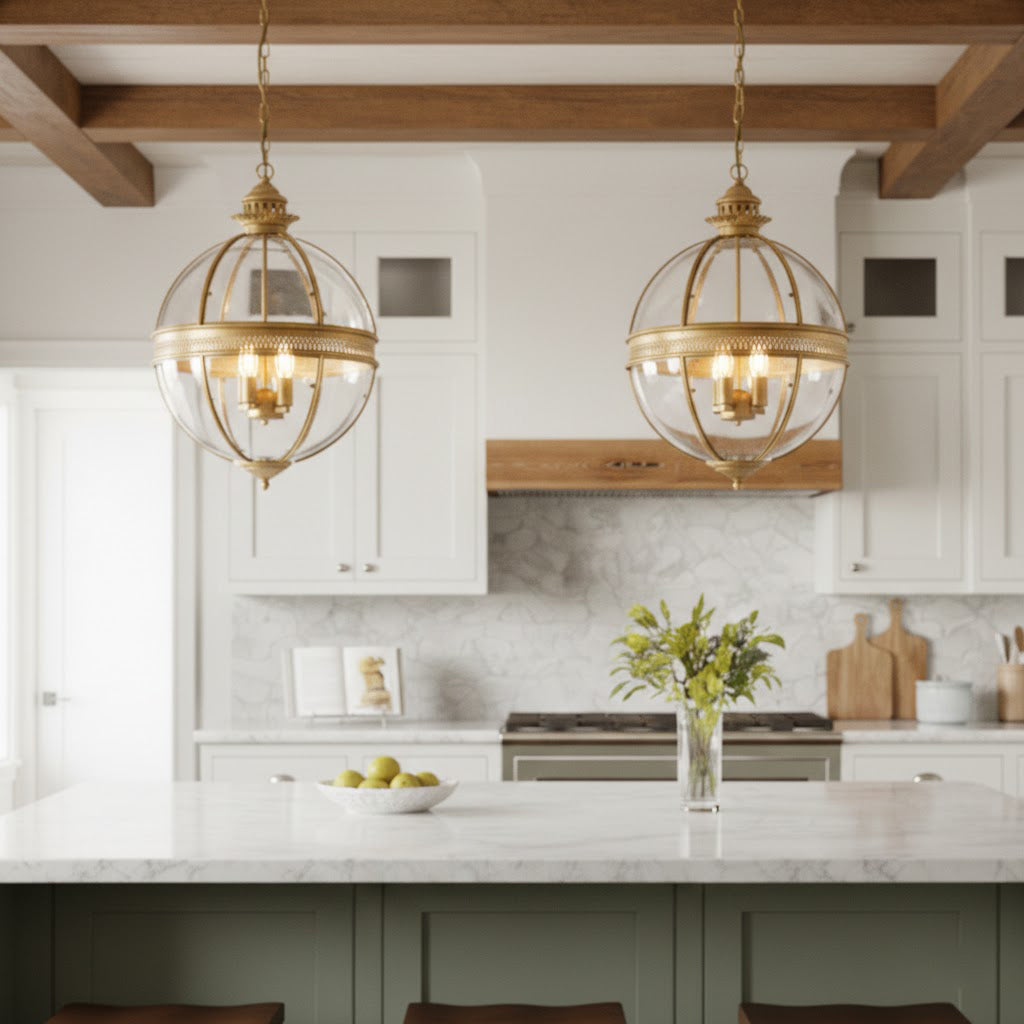 Suspension Baroque Avec Abat-Jours En Verre Et Finition Dorée – Lustre Design Luxe 3 Lumières | Restfield