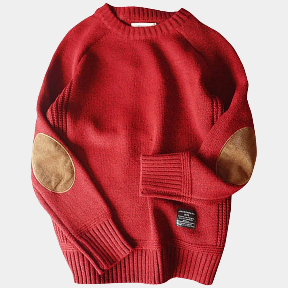 Pull en maille avec coudières, mélange cachemire, col rond, homme et femme, gris chiné, bord-côte, confort | Sansoti