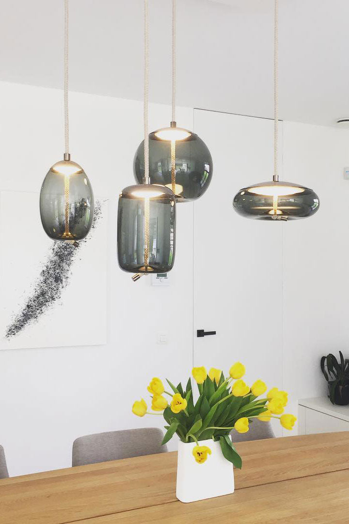 Handgeblazen Glazen Hanglamp Modern Design – Glas en Metaal – Instelbare Kabel 150cm – Geïntegreerde LED – 4 Modellen & Kleuropties | Sansoti