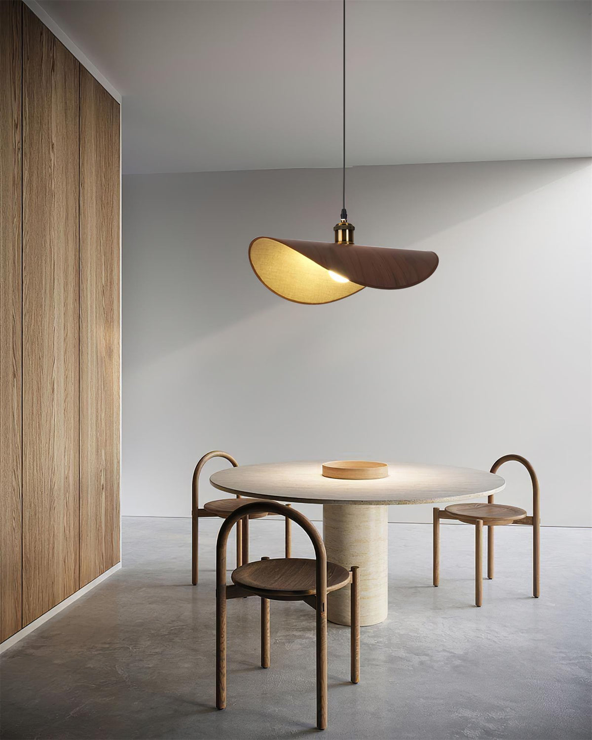 Pendant Light Linen Shade Wooden Accents Minimalist Design Scandinavian Dining Table Living Room Lighting | Sansoti