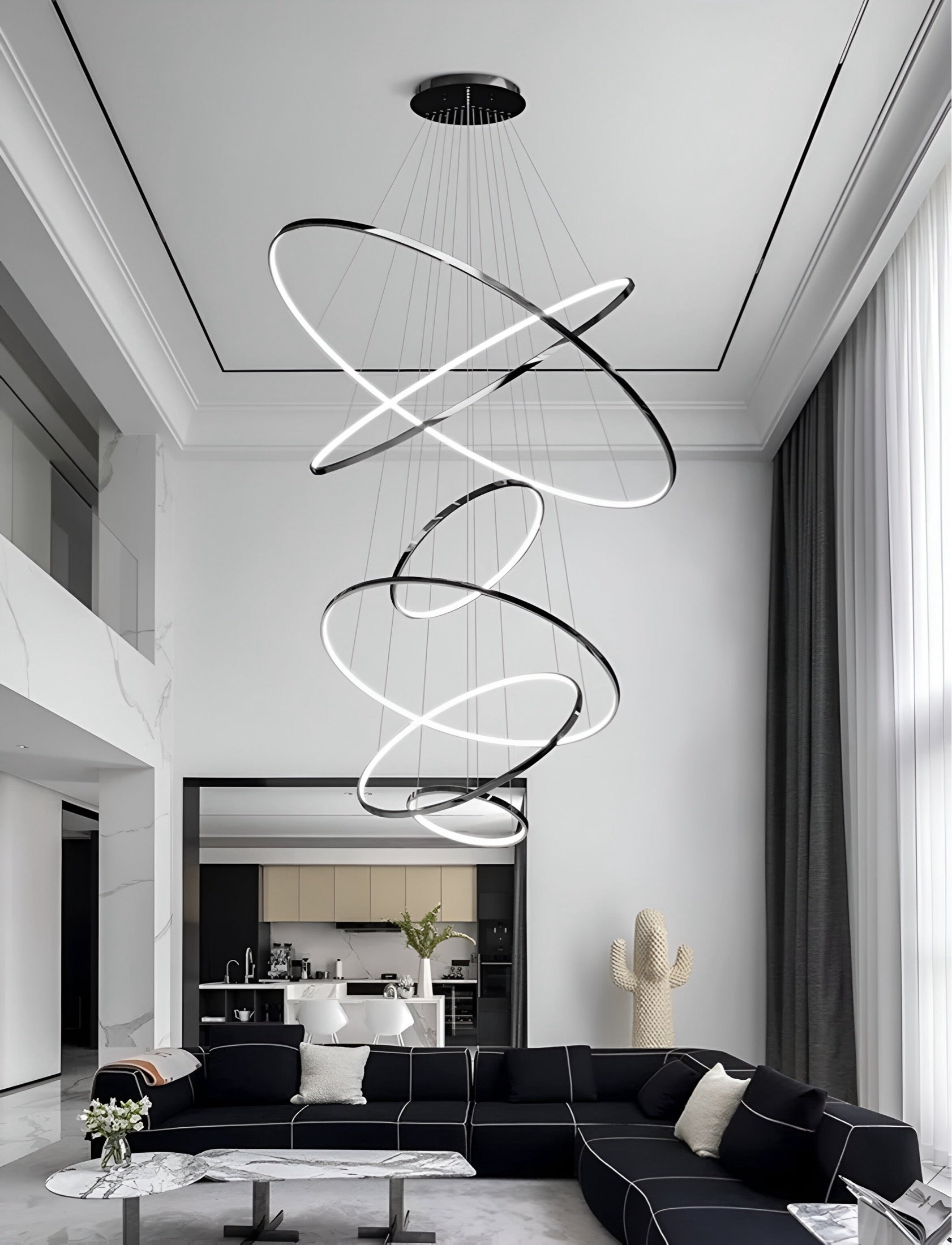 LED Kroonluchter Ringen Dimbaar RVS Goud Of Zwart 3 Tot 8 Elementen | Sansoti