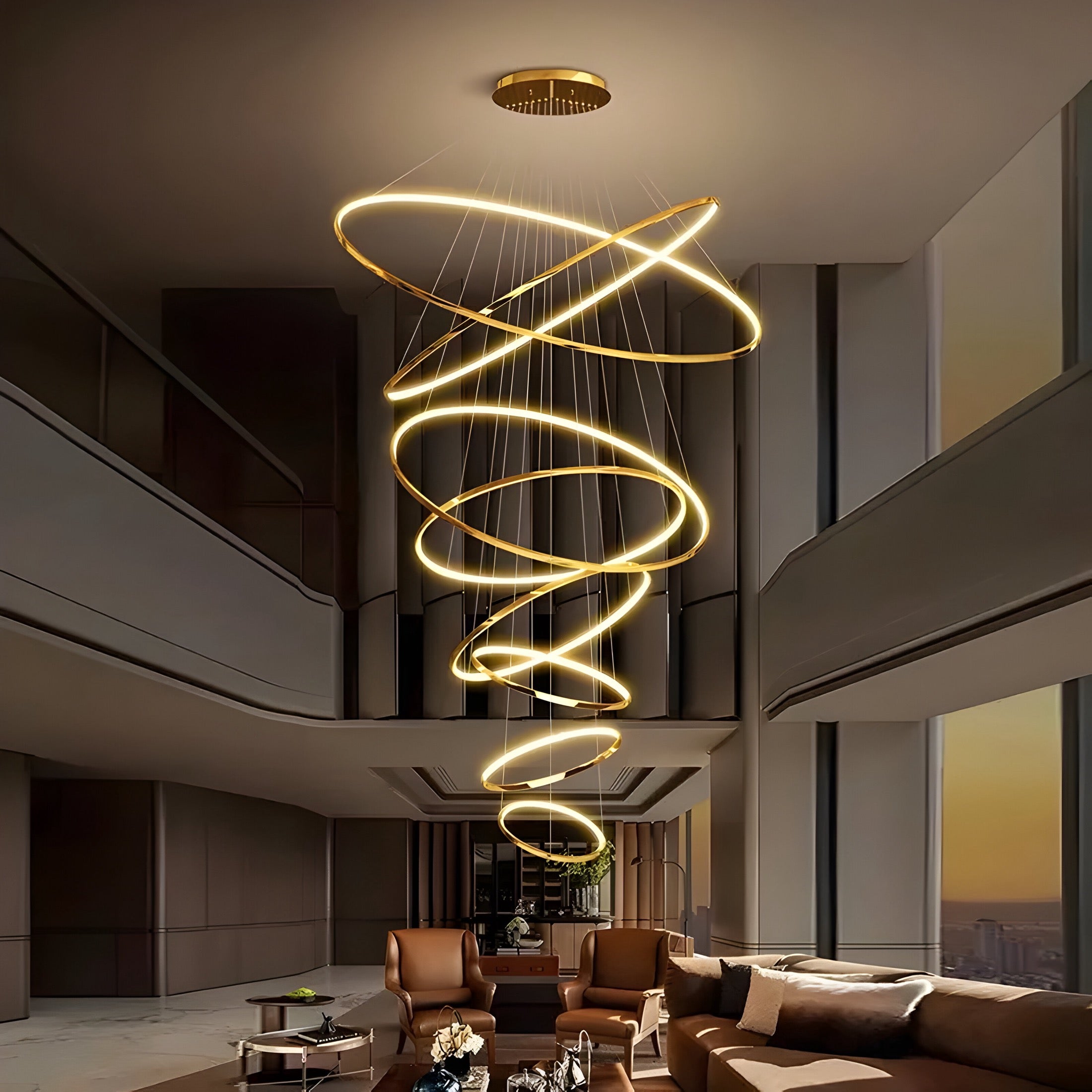 LED Kroonluchter Ringen Dimbaar RVS Goud Of Zwart 3 Tot 8 Elementen | Sansoti