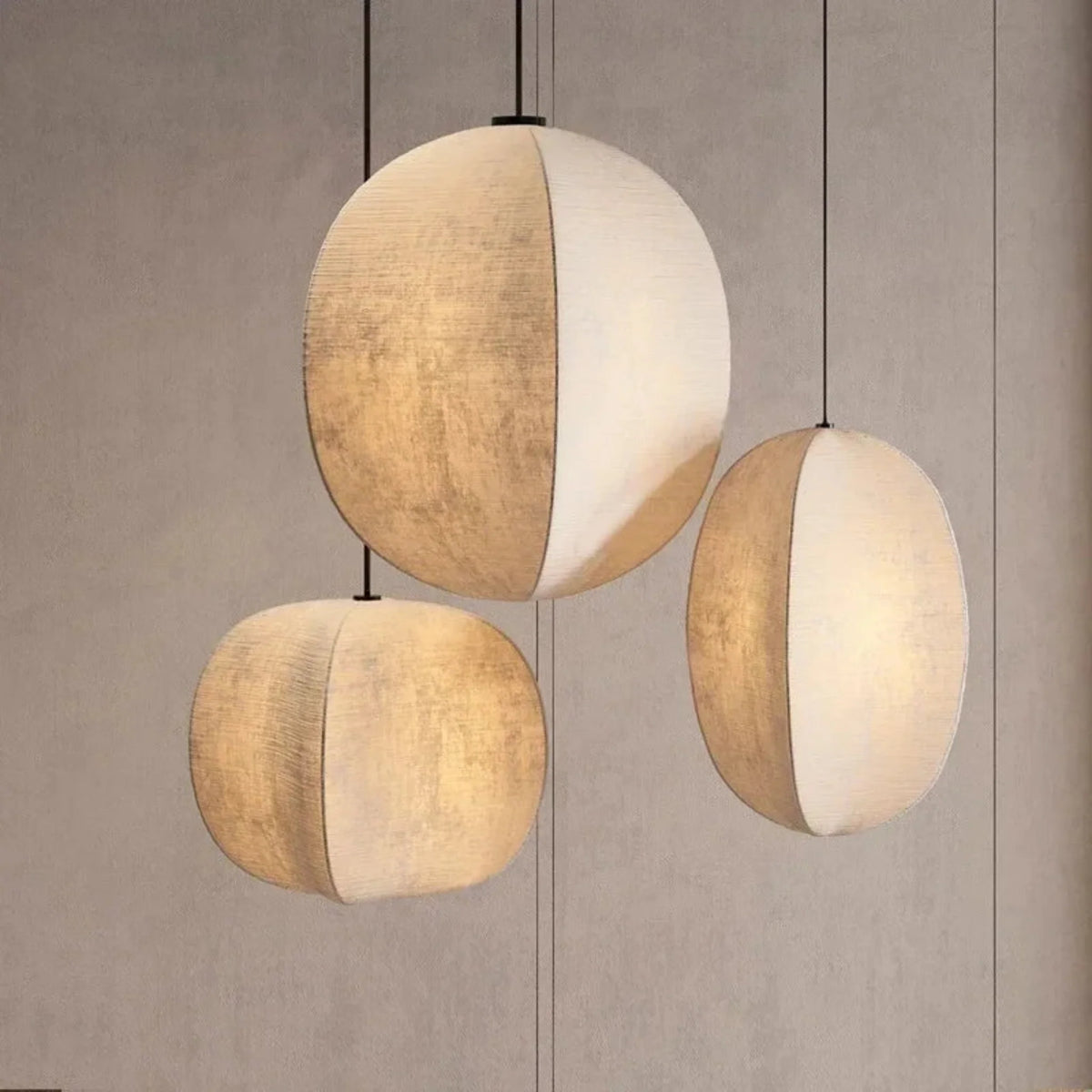 Linen Pendant Light Lantern Shape E27 Natural Textile Hanging Light for Dining Room Hallway Living Room Atmospheric Lighting | Sansoti