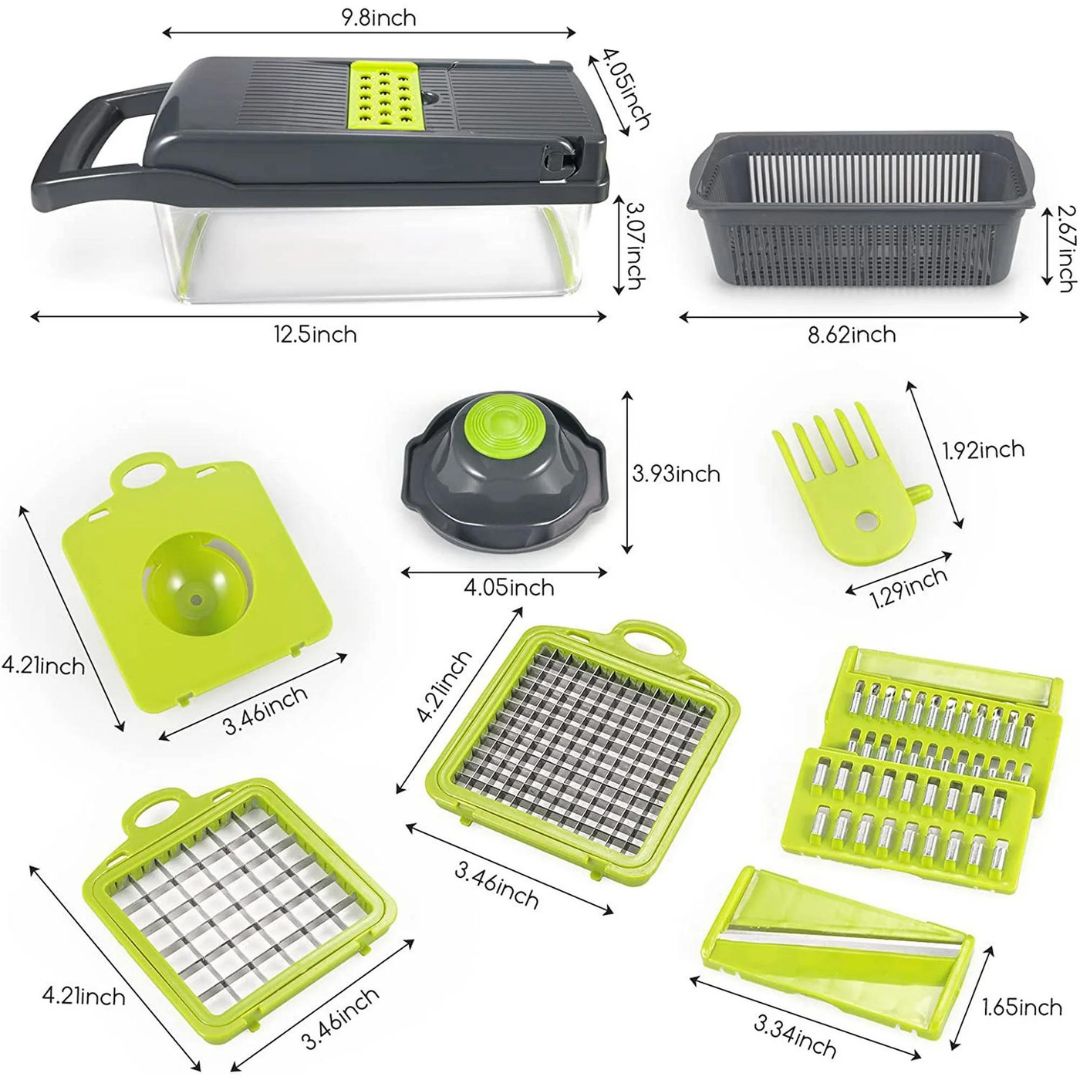 Multifunctionele Groentesnijder 18-delig met Opvangbak Handveiligheid Keuken Accessoire voor Rasp Julienne | Sansoti