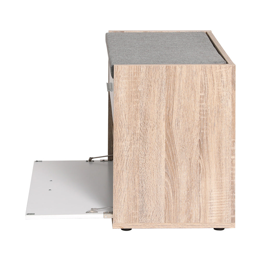 Schuhbank mit Stauraum und Schublade – Weißer Holz-Schuhschrank mit Sitzkissen für Flur und Eingangsbereich | Restfield