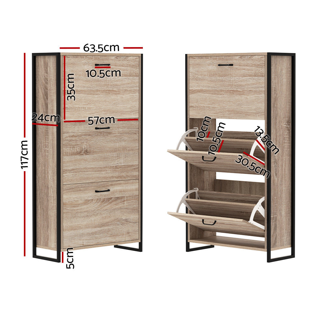 Schoenenkast met Organiser en 24 Paar Opbergcapaciteit – Houten Front en Metalen Frame | Sansoti