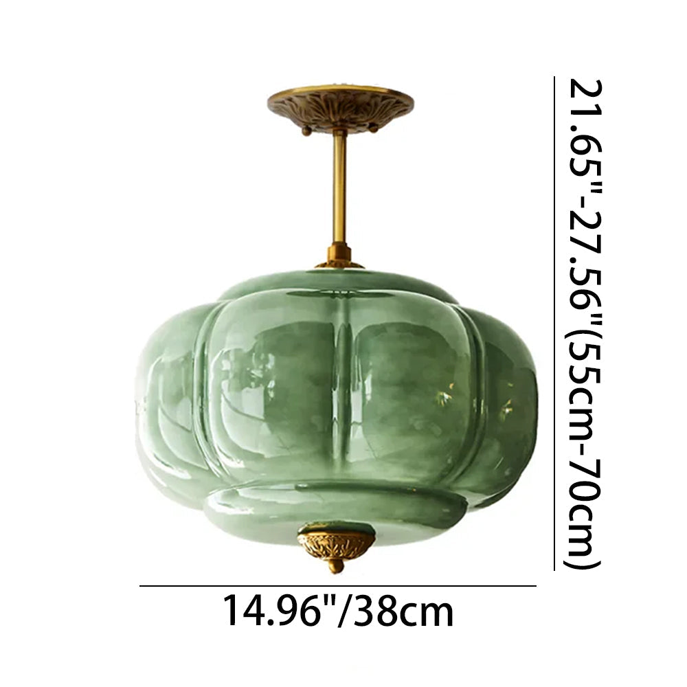 Hanglamp Pompoen Glas Vintage Messing Retro E14 Woonkamer Slaapkamer Hal | Sansoti